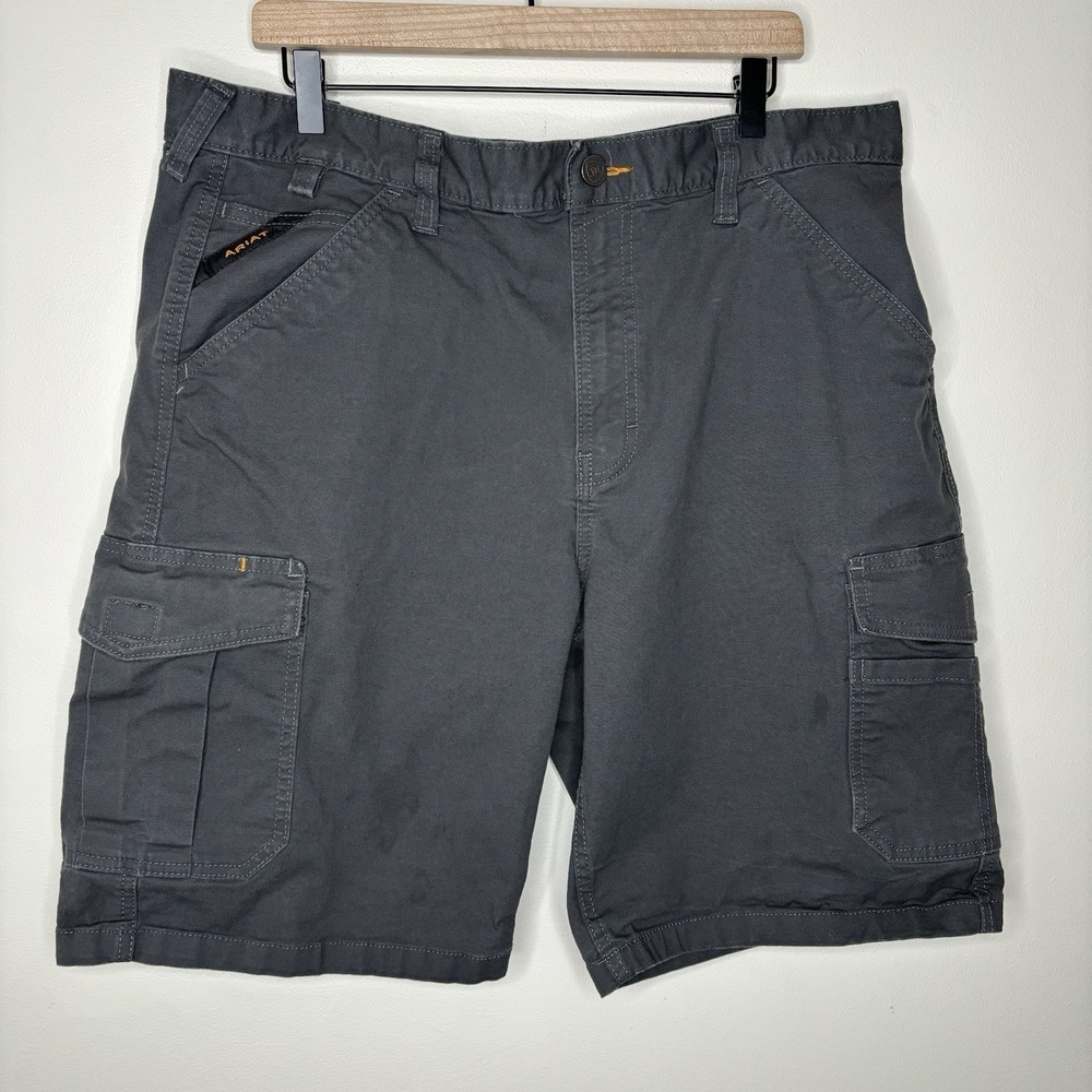 Ariat Rebar M4 Shorts Mens Size 38 Grey Workwear Relaxed Fit Utility Grunge